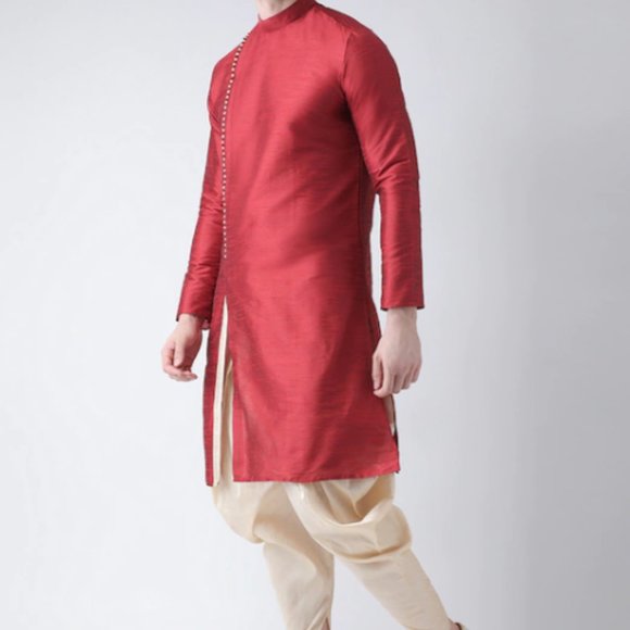 NEW Red and Cream Self design Kurta with Patiala - Picture 3 of 4